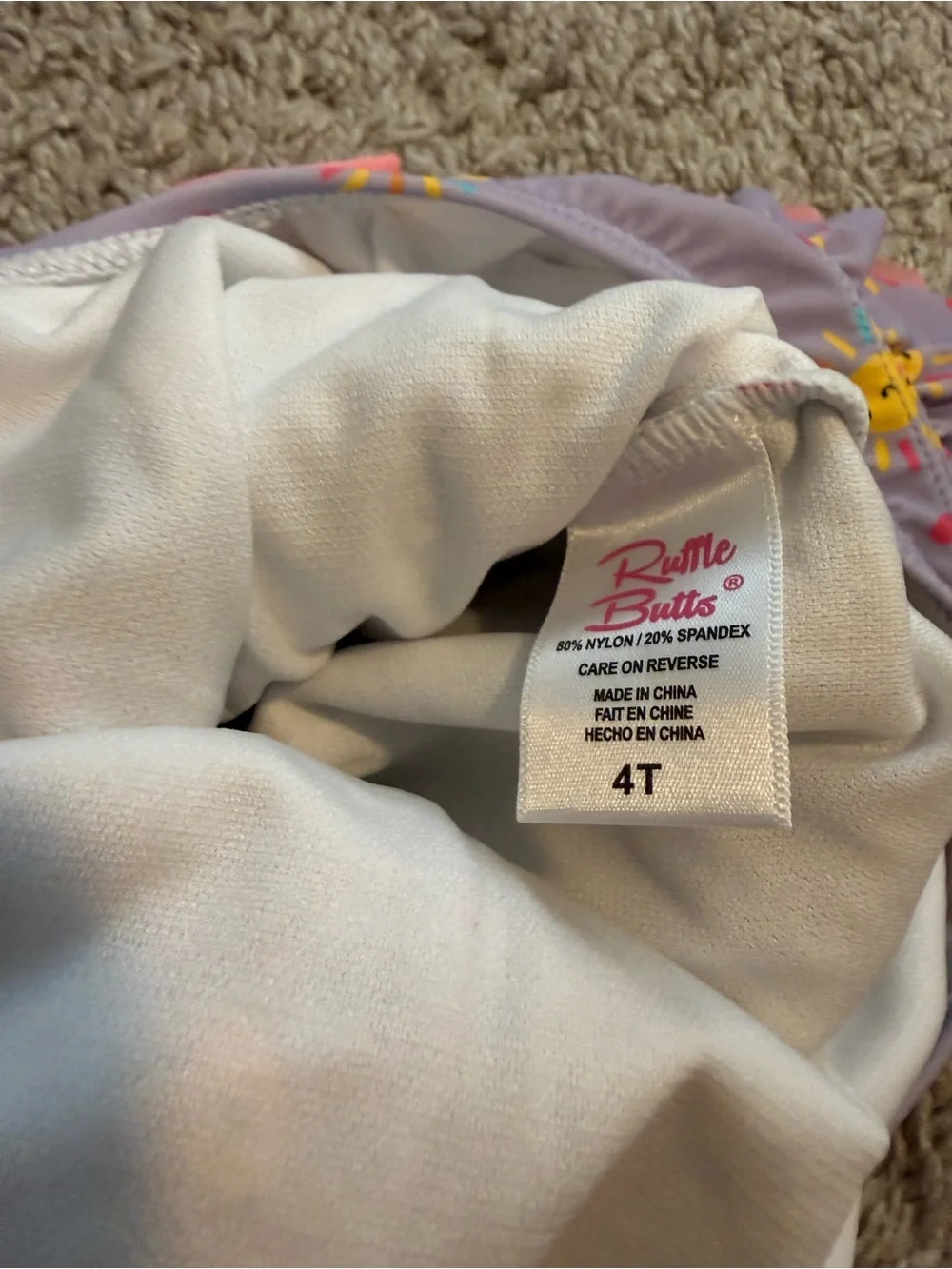 Ruffle Butts Lavender Swimsuit with Yellow Sun Accents 4T NWOT